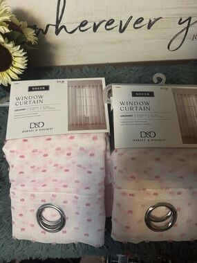 Brand New! Sheer Pink Polka Dot Window Curtain Pair